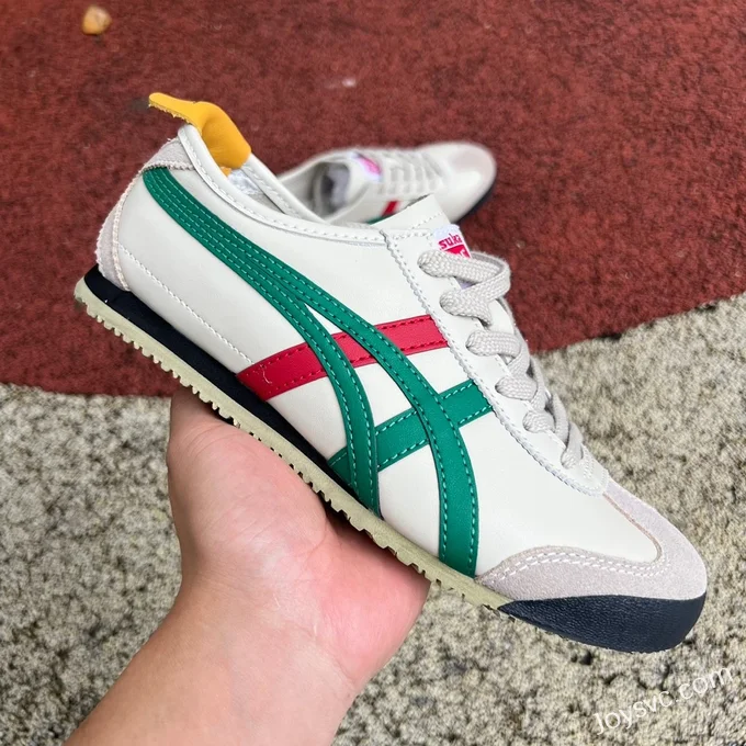 Onitsuka Tiger Mexico 66 Low-Top Sneakers in White Grey Green & Red