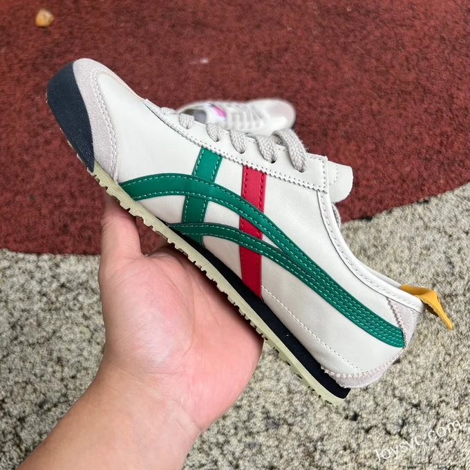 Onitsuka Tiger Mexico 66 Low-Top Sneakers in White Grey Green & Red