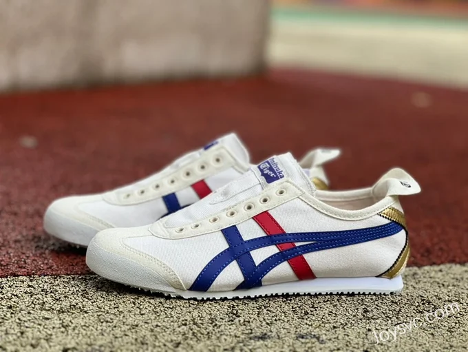 Onitsuka Tiger Mexico 66 Low-Top Sneakers in White Blue Red & Gold