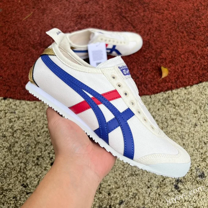 Onitsuka Tiger Mexico 66 Low-Top Sneakers in White Blue Red & Gold