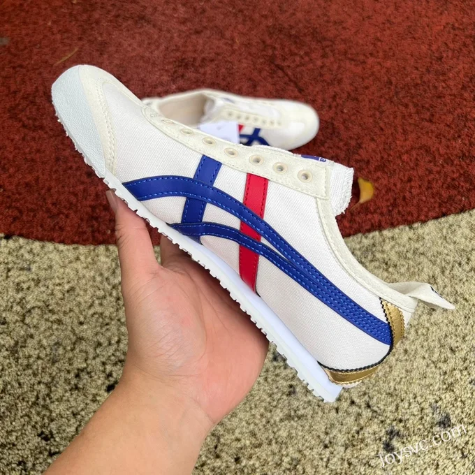 Onitsuka Tiger Mexico 66 Low-Top Sneakers in White Blue Red & Gold