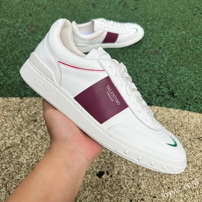 Valentino UPVILLAGE Leather Sneakers in White & Red