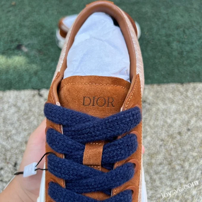 Dior B33 Brown White Blue Round Toe Lace-Up Fashion Sneakers Men