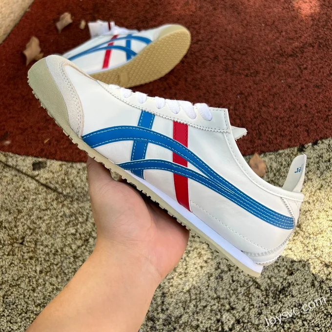 Onitsuka Tiger Mexico 66 Low-Top Sneakers in White Grey Blue & Red