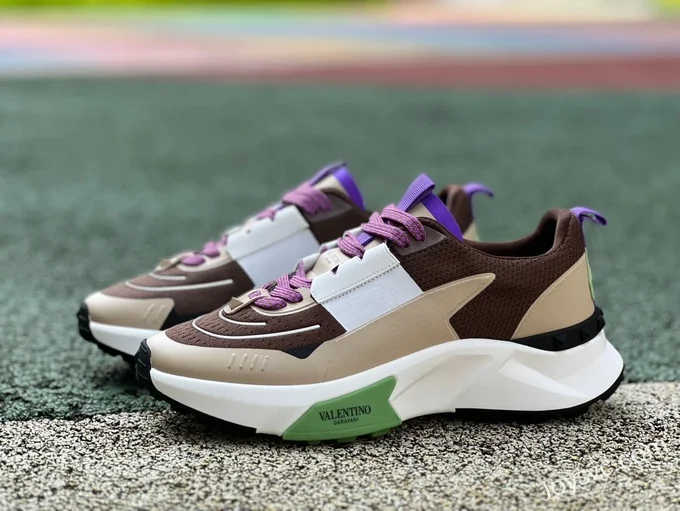 Valentino GARAVANI Leather Sneakers in White Brown & Purple