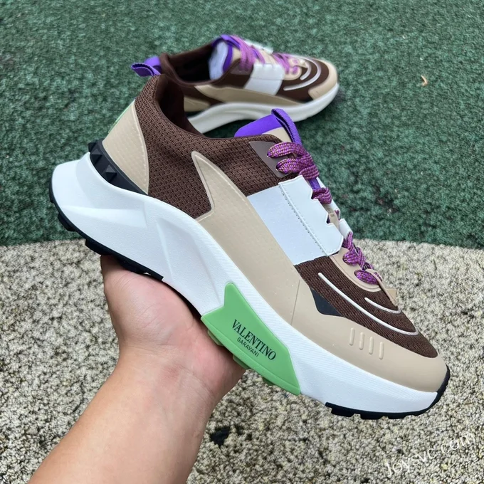 Valentino GARAVANI Leather Sneakers in White Brown & Purple