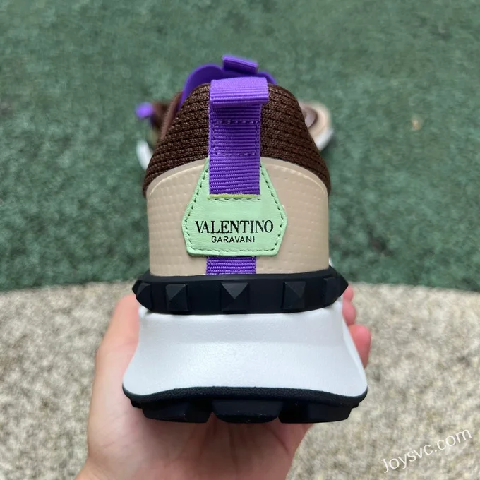 Valentino GARAVANI Leather Sneakers in White Brown & Purple