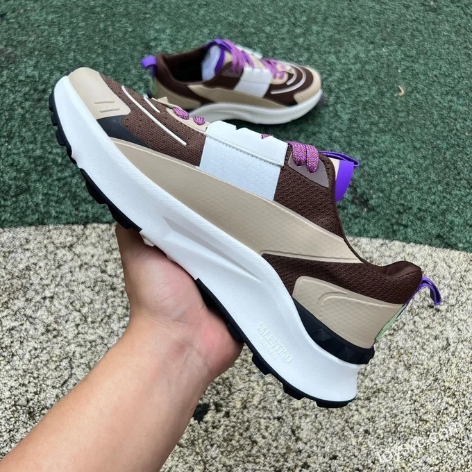 Valentino GARAVANI Leather Sneakers in White Brown & Purple