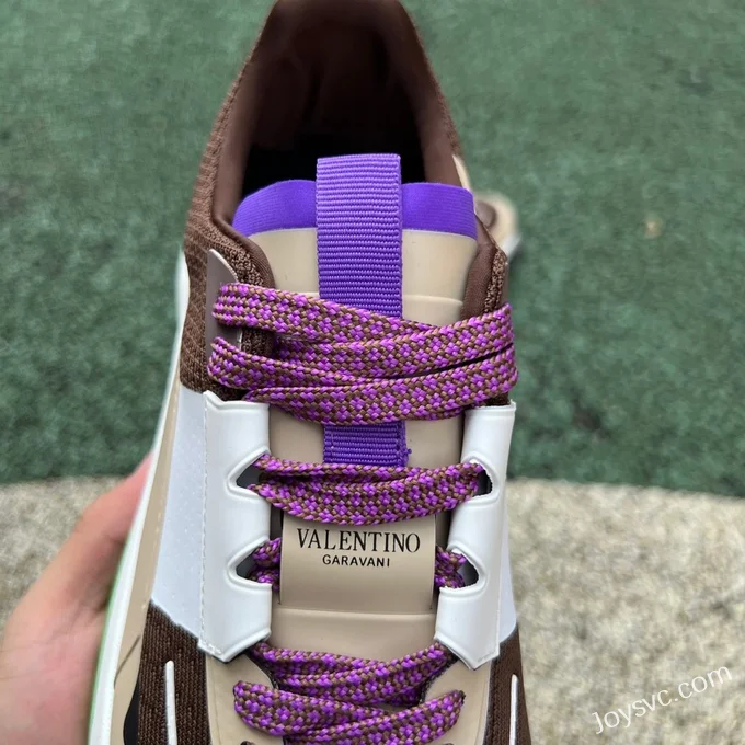 Valentino GARAVANI Leather Sneakers in White Brown & Purple