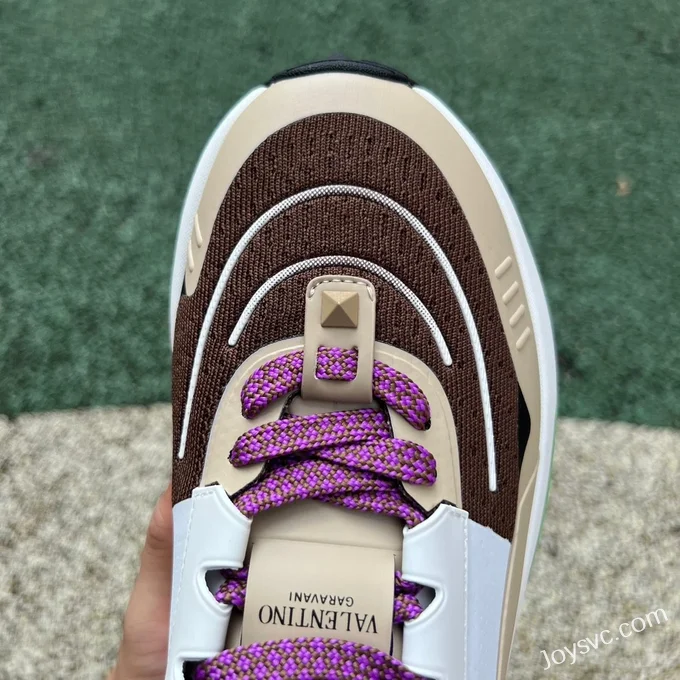 Valentino GARAVANI Leather Sneakers in White Brown & Purple