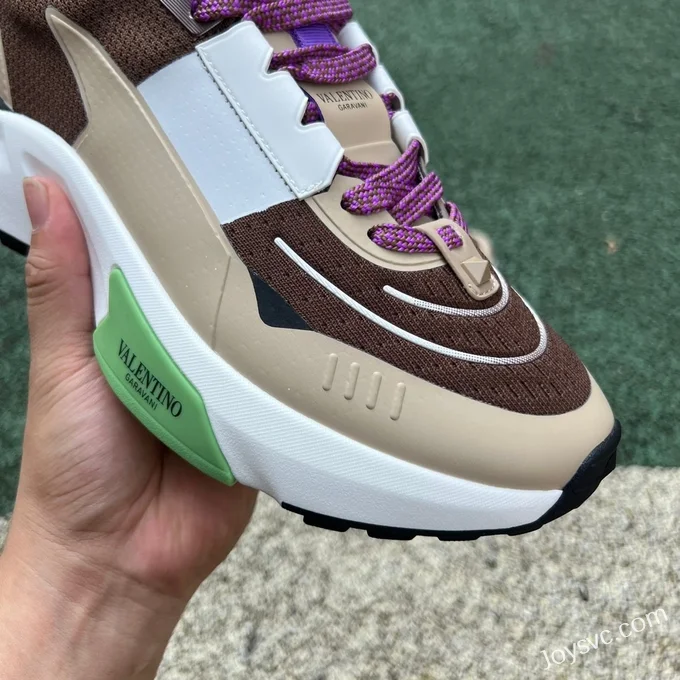 Valentino GARAVANI Leather Sneakers in White Brown & Purple