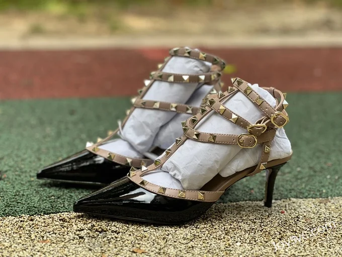 Valentino Rockstud Heels in Black & Beige