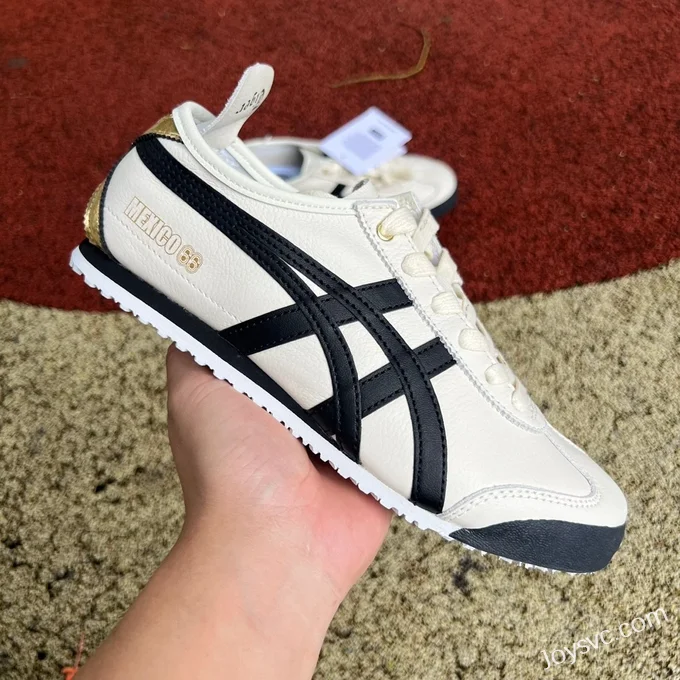 Onitsuka Tiger Mexico 66 Low-Top Sneakers in White Black & Gold