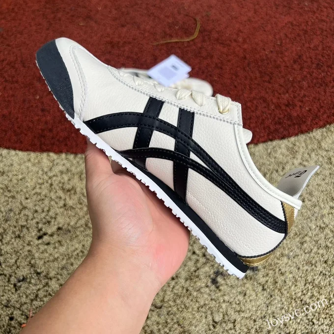 Onitsuka Tiger Mexico 66 Low-Top Sneakers in White Black & Gold