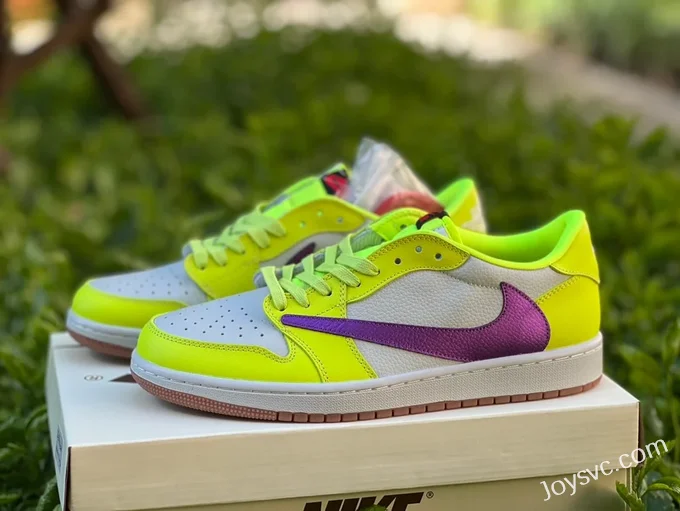 Travis Scott x Air Jordan 1 Low Golf DM7866-666 White Purple Fluorescent Green Reverse Swoosh