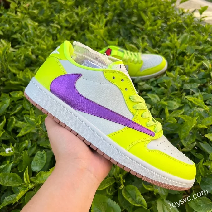 Travis Scott x Air Jordan 1 Low Golf DM7866-666 White Purple Fluorescent Green Reverse Swoosh