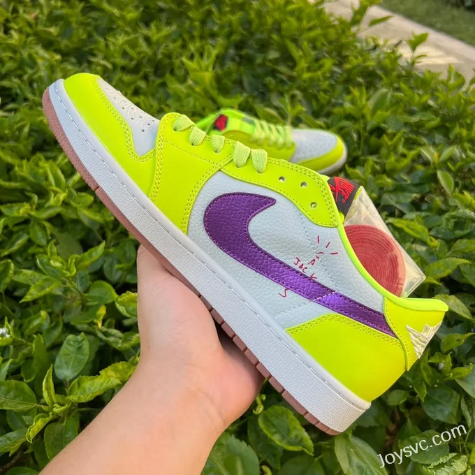 Travis Scott x Air Jordan 1 Low Golf DM7866-666 White Purple Fluorescent Green Reverse Swoosh