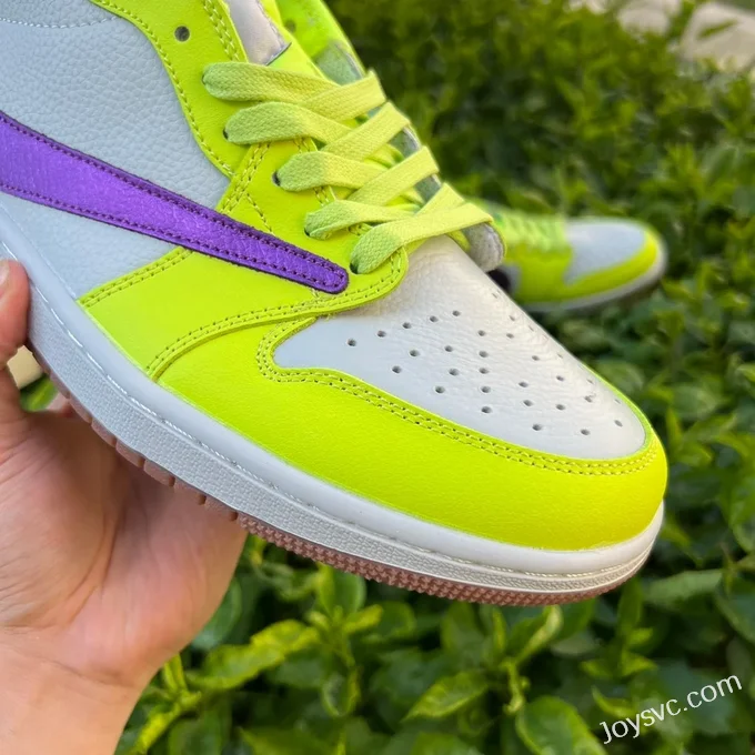 Travis Scott x Air Jordan 1 Low Golf DM7866-666 White Purple Fluorescent Green Reverse Swoosh