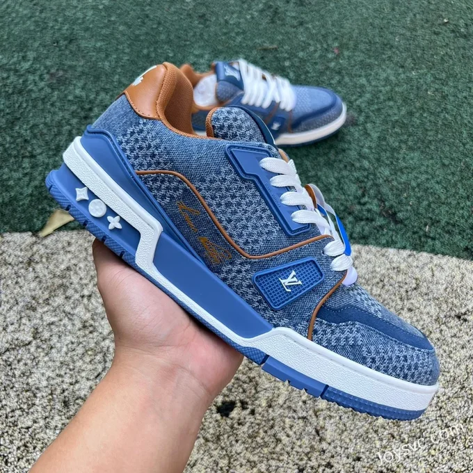 Louis Vuitton Trainer Blue Brown Lace-Up