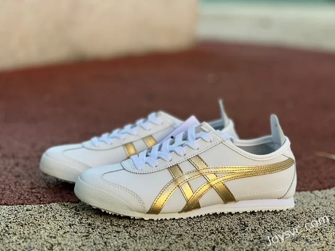 Onitsuka Tiger Mexico 66 Low-Top Sneakers in White & Gold