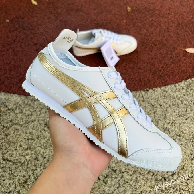 Onitsuka Tiger Mexico 66 Low-Top Sneakers in White & Gold