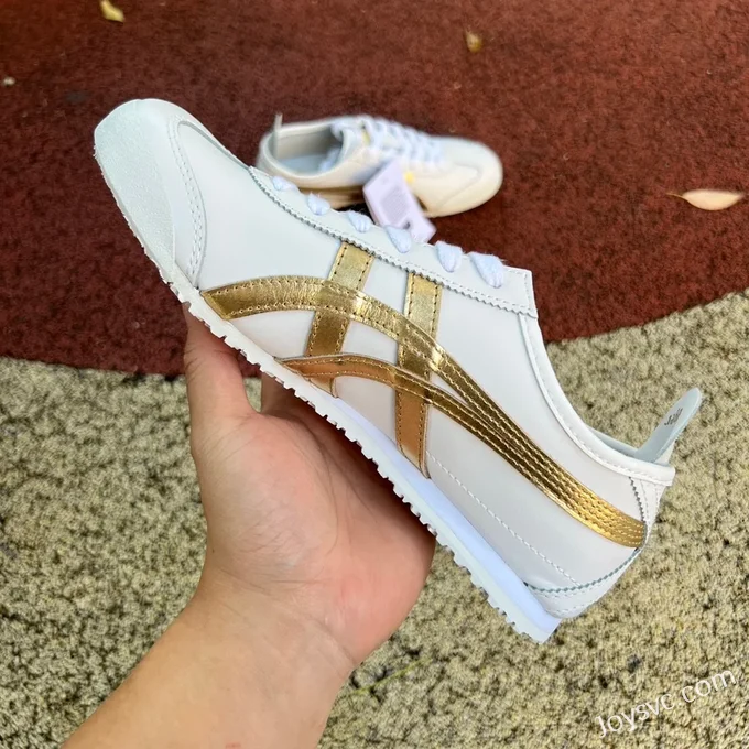 Onitsuka Tiger Mexico 66 Low-Top Sneakers in White & Gold