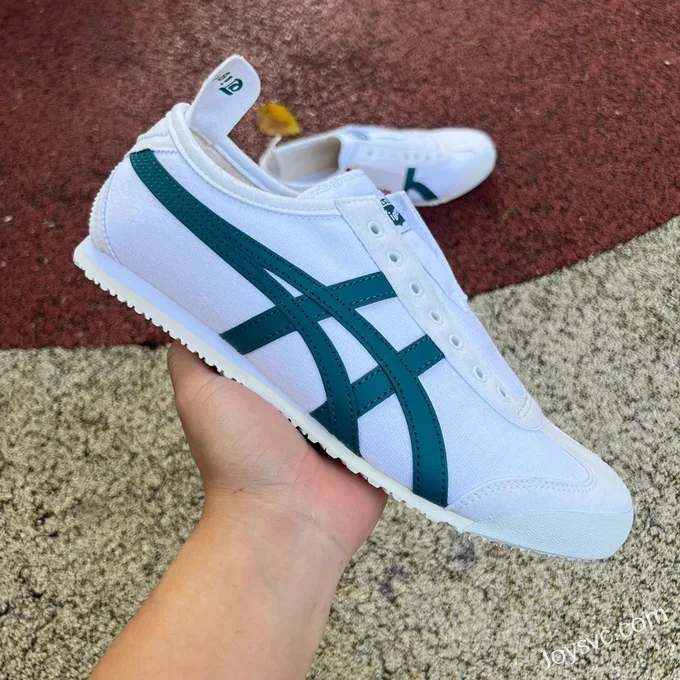 Onitsuka Tiger Mexico 66 Slip-On Sneakers in White & Aqua Green