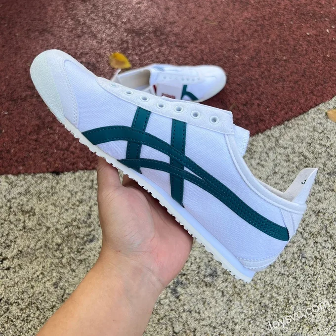 Onitsuka Tiger Mexico 66 Slip-On Sneakers in White & Aqua Green