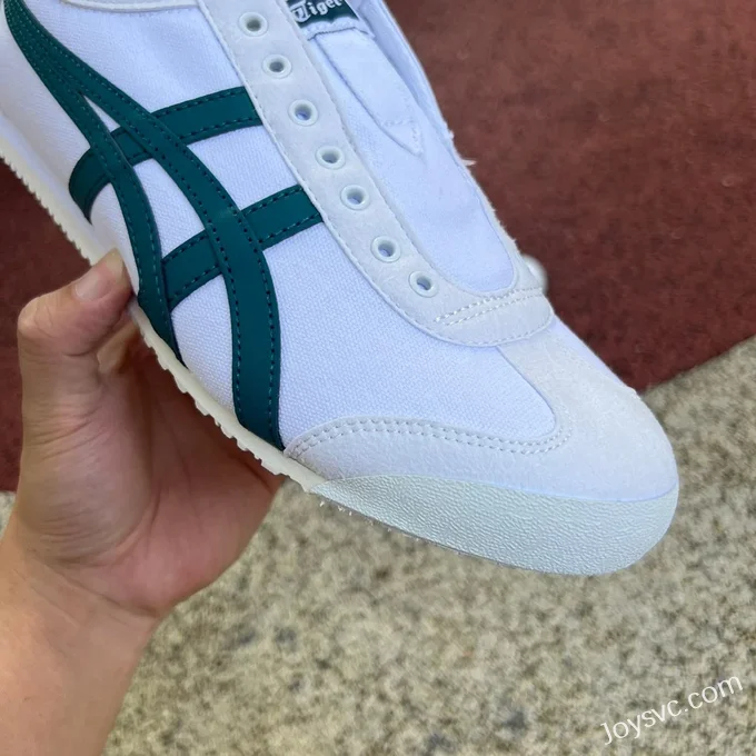 Onitsuka Tiger Mexico 66 Slip-On Sneakers in White & Aqua Green