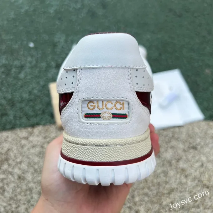 Gucci 24SS Re-Web Beige Wine Red Leather Low Top Fashion Sneakers