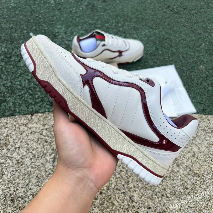 Gucci 24SS Re-Web Beige Wine Red Leather Low Top Fashion Sneakers