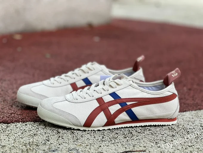 Onitsuka Tiger Mexico 66 Low-Top Sneakers in White Wine Red & Blue