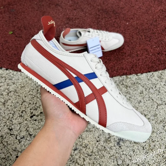 Onitsuka Tiger Mexico 66 Low-Top Sneakers in White Wine Red & Blue