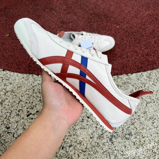 Onitsuka Tiger Mexico 66 Low-Top Sneakers in White Wine Red & Blue