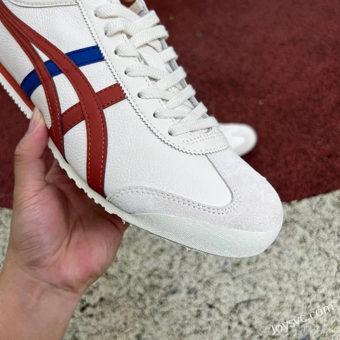 Onitsuka Tiger Mexico 66 Low-Top Sneakers in White Wine Red & Blue