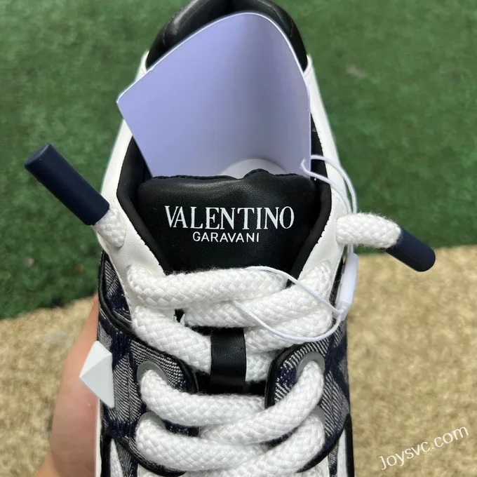 Valentino Round-Toe Lace-Up Sneakers in Black & White