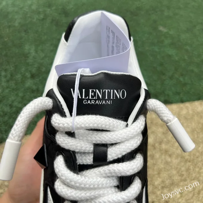 Valentino Round-Toe Lace-Up Sneakers in Black & White