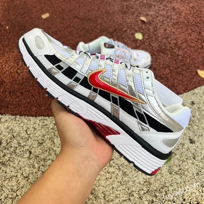 Nike P-6000 White Silver Black Red Retro Running Shoes BV1021-101