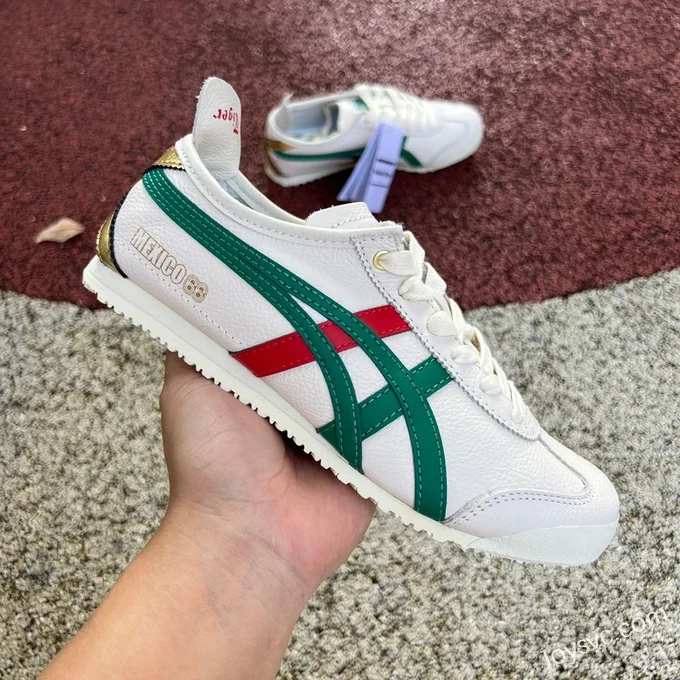 Onitsuka Tiger Mexico 66 Low-Top Sneakers in Beige Green & Red