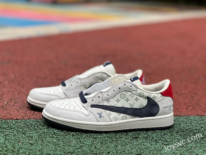 Louis Vuitton x Travis Scott x Air Jordan 1 Low YQ2088-688 White Blue Red Retro