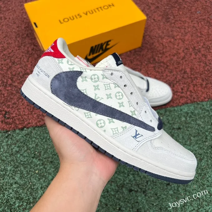 Louis Vuitton x Travis Scott x Air Jordan 1 Low YQ2088-688 White Blue Red Retro