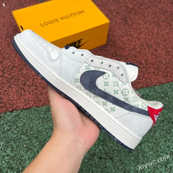 Louis Vuitton x Travis Scott x Air Jordan 1 Low YQ2088-688 White Blue Red Retro