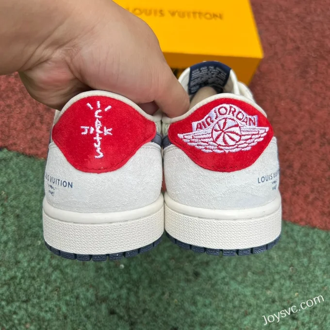 Louis Vuitton x Travis Scott x Air Jordan 1 Low YQ2088-688 White Blue Red Retro