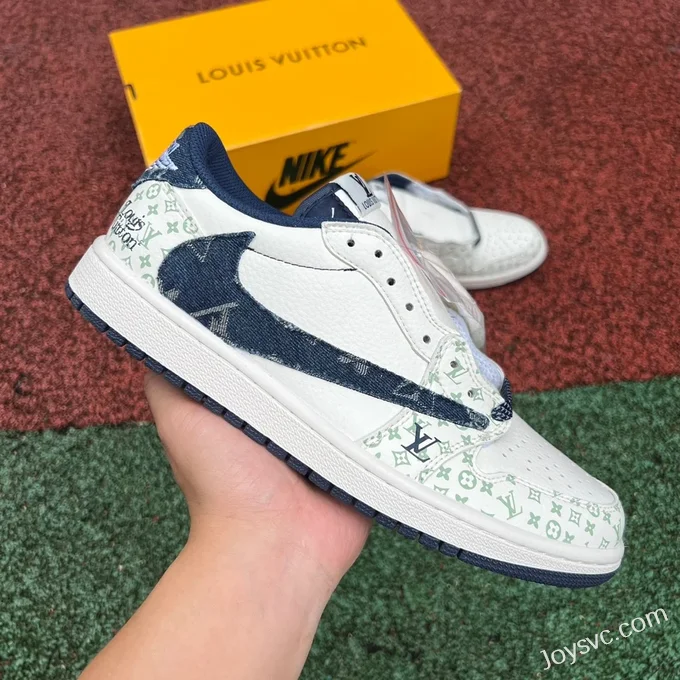 Louis Vuitton x Travis Scott x Air Jordan 1 Low SJ2068-004 White Blue Print Retro