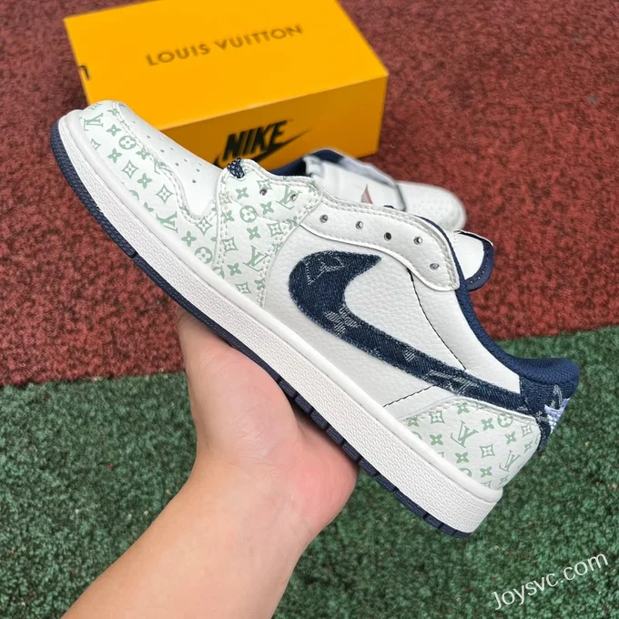 Louis Vuitton x Travis Scott x Air Jordan 1 Low SJ2068-004 White Blue Print Retro