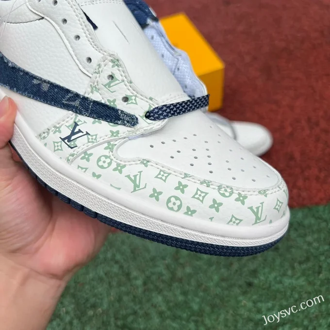 Louis Vuitton x Travis Scott x Air Jordan 1 Low SJ2068-004 White Blue Print Retro