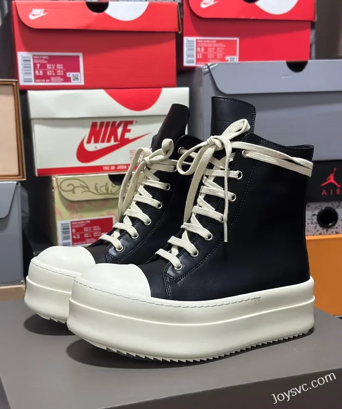 RICK OWENS High Top Black White Sneakers