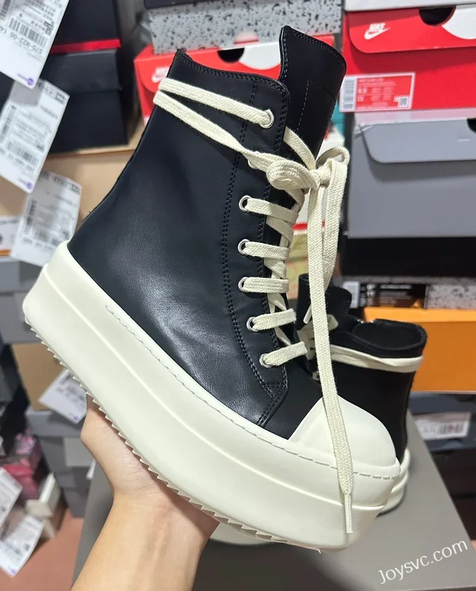 RICK OWENS High Top Black White Sneakers