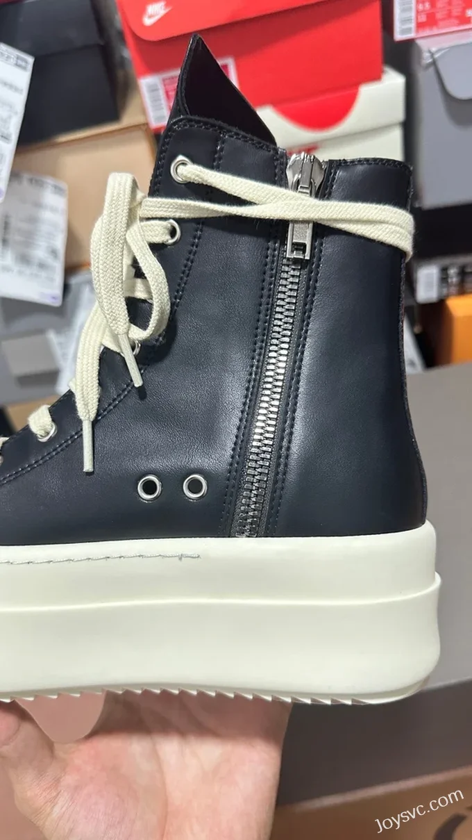 RICK OWENS High Top Black White Sneakers