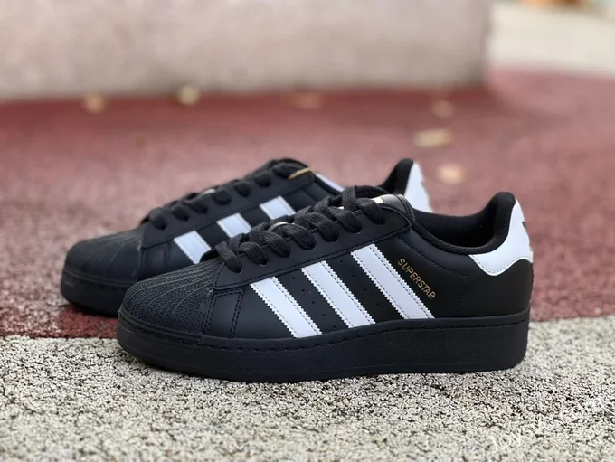 Adidas Superstar XLG Black White Gold Thick Sole Sneakers IG9777